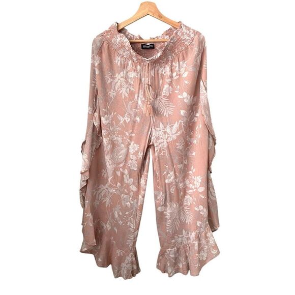 Soundstyle Asymmetrical Floral Pink Tropical Print Pants in Size Large - Picture 2 of 8